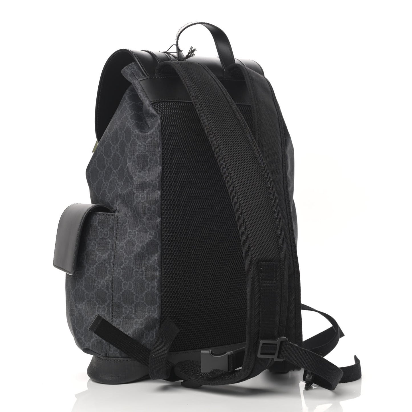 Soft GG Supreme Monogram Appia Calfskin Web Double Buckle Backpack Black