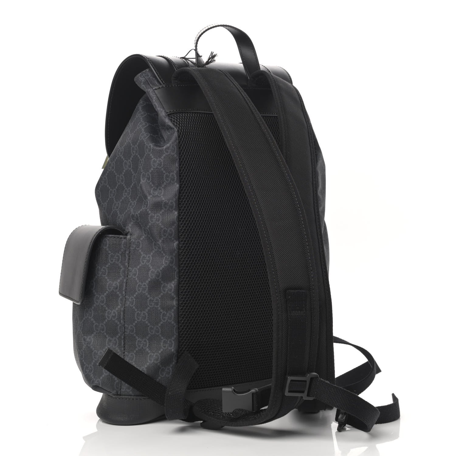 Gucci Soft GG Supreme Monogram Appia Calfskin Web Double Buckle Backpack Black 3 of 10