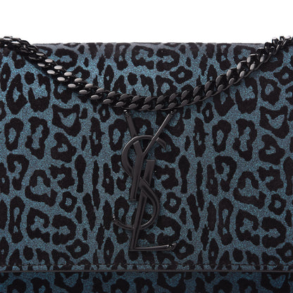 Saint Laurent Glitter Leopard Small Monogram Kate Satchel Blue 9 of 9