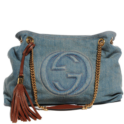 Gucci Denim Medium Soho Chain Shoulder Bag Blue 1 of 9