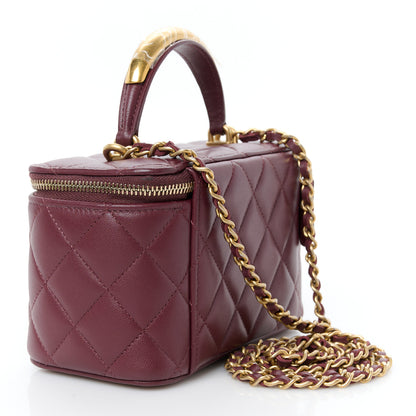 Chanel Lambskin Quilted Metal Small Top Handle Vanity Case With Chain Burgundy 3 of 10