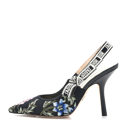 Christian Dior Ribbon Petites Fleurs Embroidered J'Adior Slingback 100mm Pumps 39 Black 1 of 8