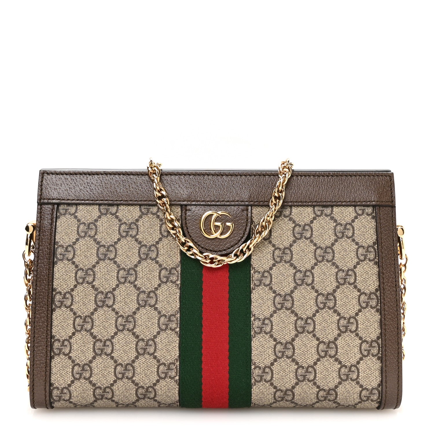 Gucci GG Supreme Monogram Web Small Ophidia Chain Shoulder Bag Brown 1 of 10