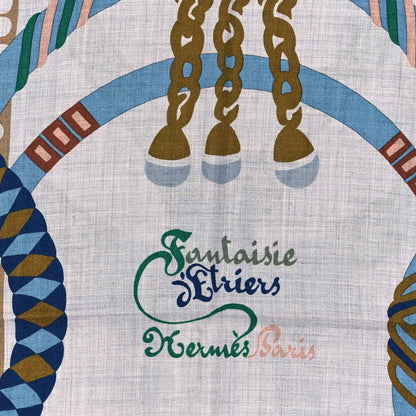 Hermes Cashmere Silk Fantaisie D'etriers Shawl 140 Gris Chine Vert Bleu 2 of 3