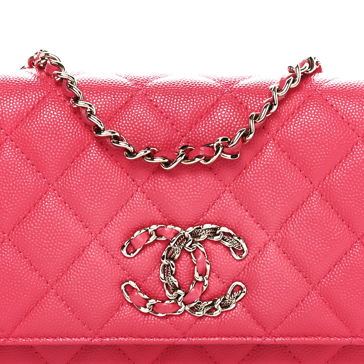 Caviar Quilted French New Wave Chain CC Wallet On Chain WOC Pink
