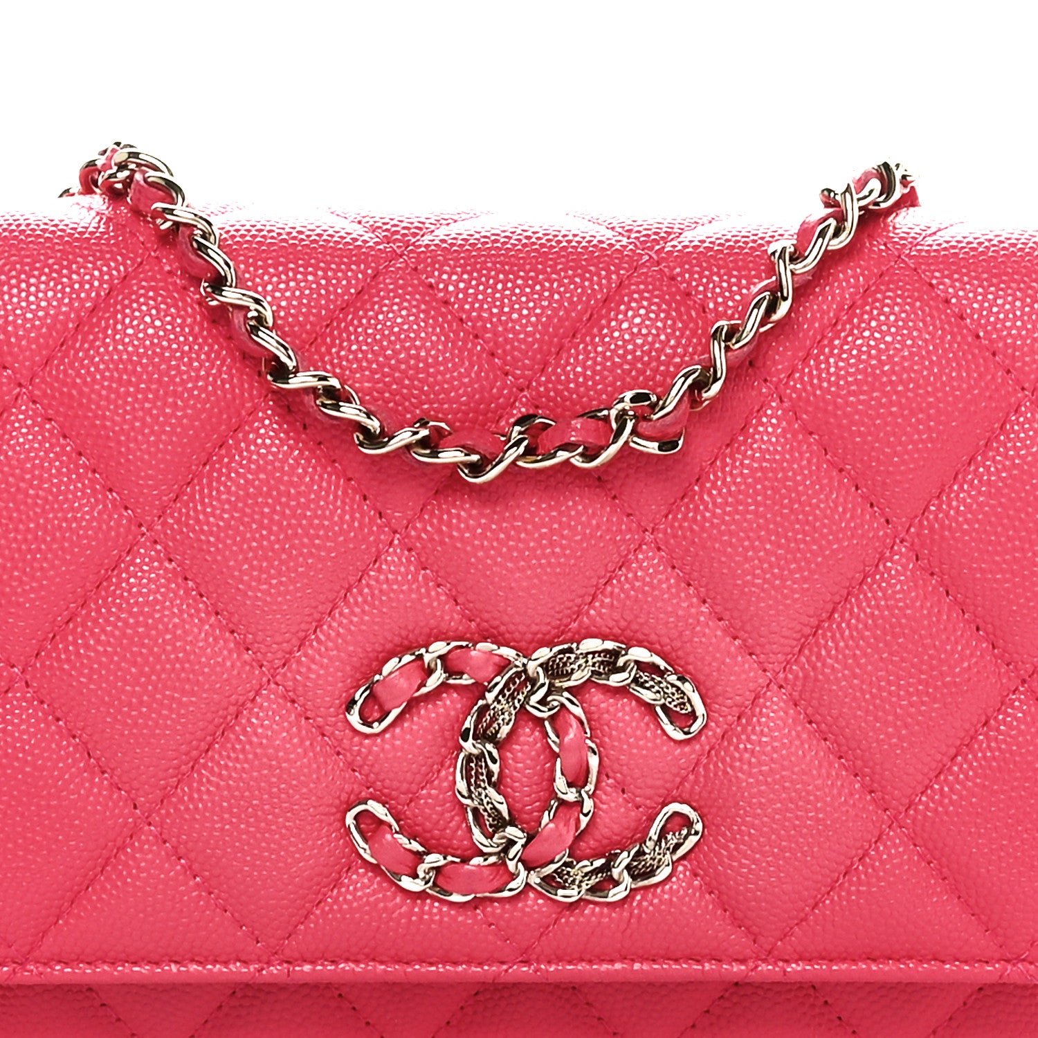 Chanel Caviar Quilted French New Wave Chain CC Wallet On Chain WOC Pink 8 of 11
