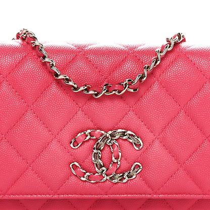 Chanel Caviar Quilted French New Wave Chain CC Wallet On Chain WOC Pink 8 of 11
