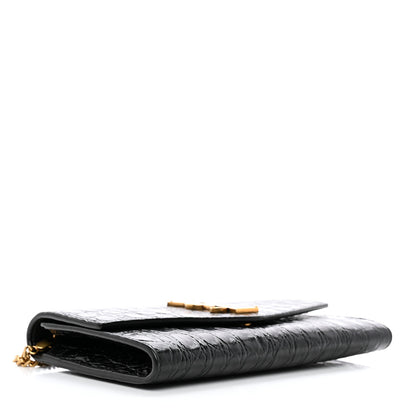 Saint Laurent Calfskin Crocodile Embossed Monogram Uptown Chain Wallet Black 5 of 13