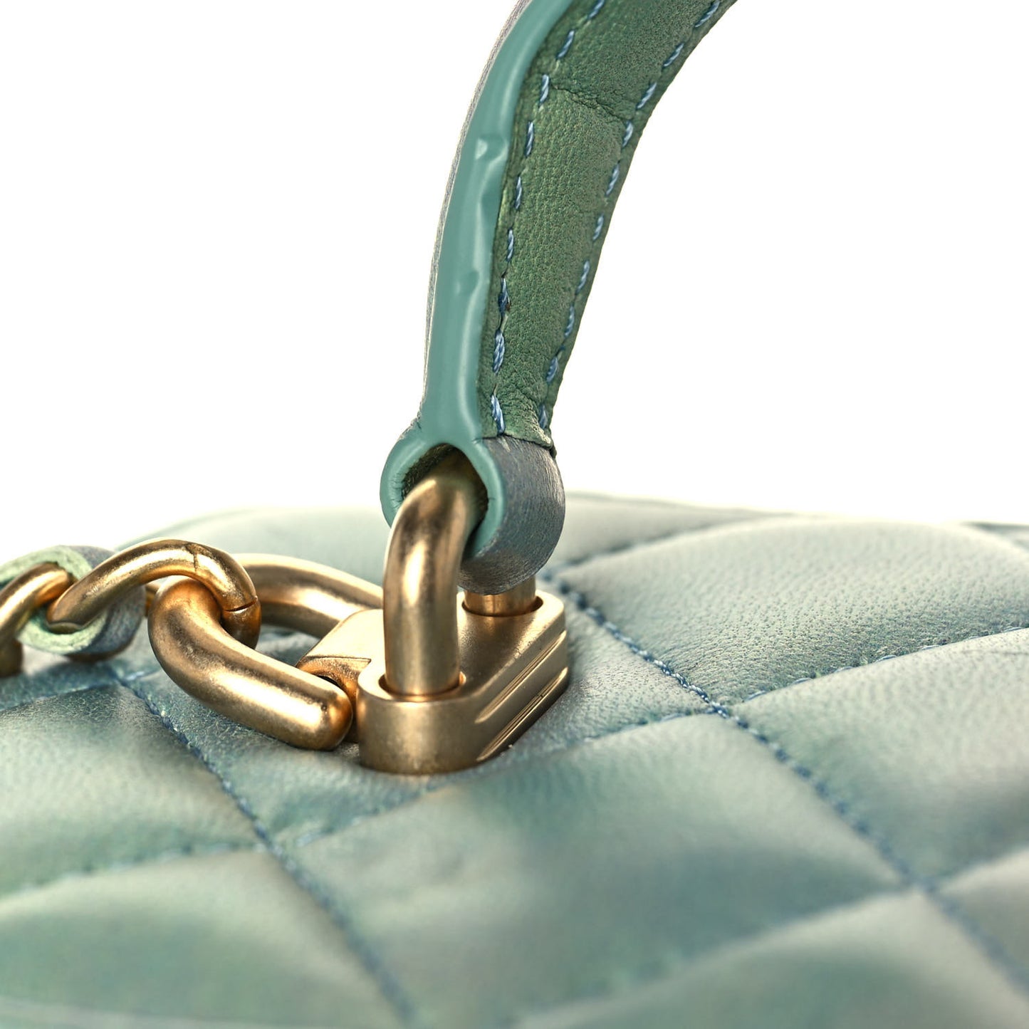 Lambskin Quilted Ombre Small Top Handle Vanity Case With Chain Blue Green