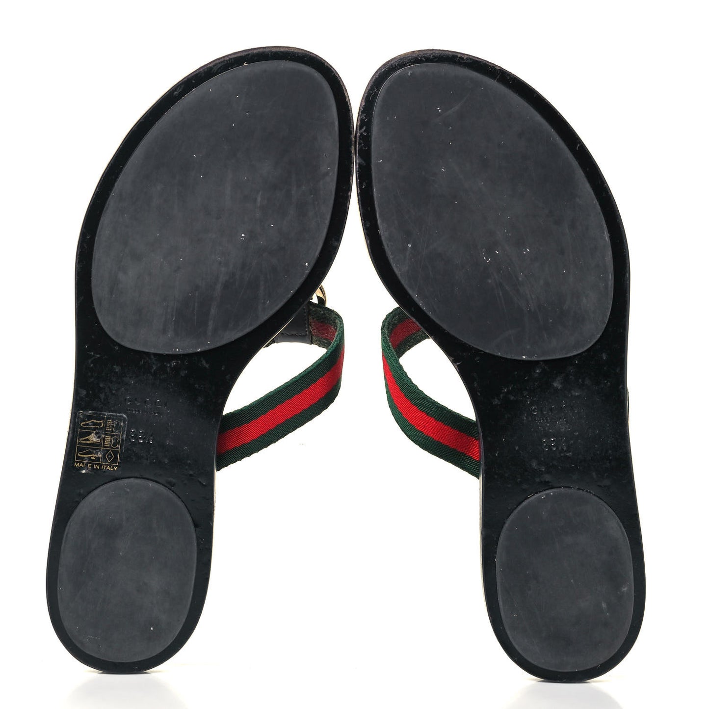 Nylon Guccissima Web Womens Thong Sandals 38.5 Green Red Black