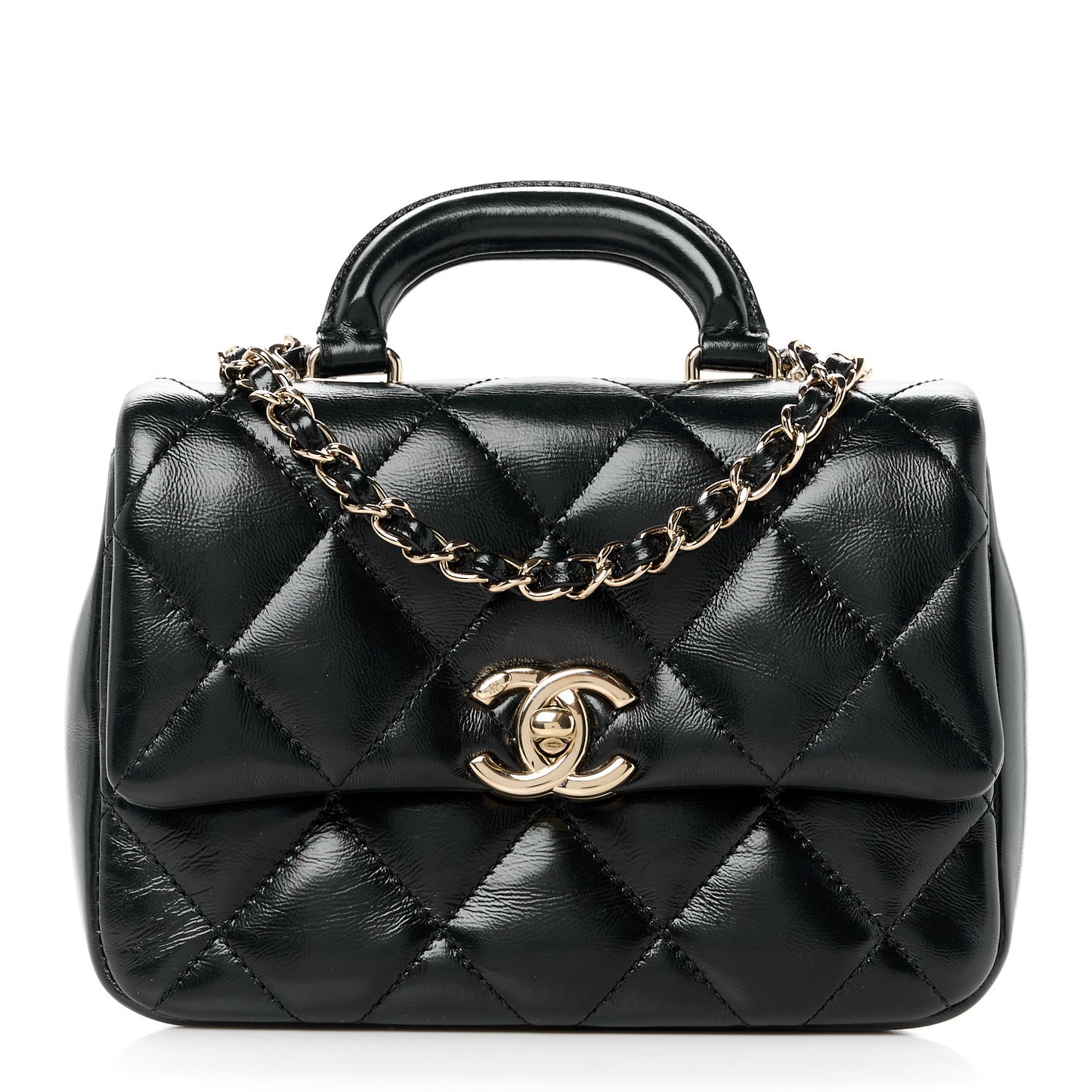 Shiny Lambskin Quilted Mini Coco Trip Flap Bag Black