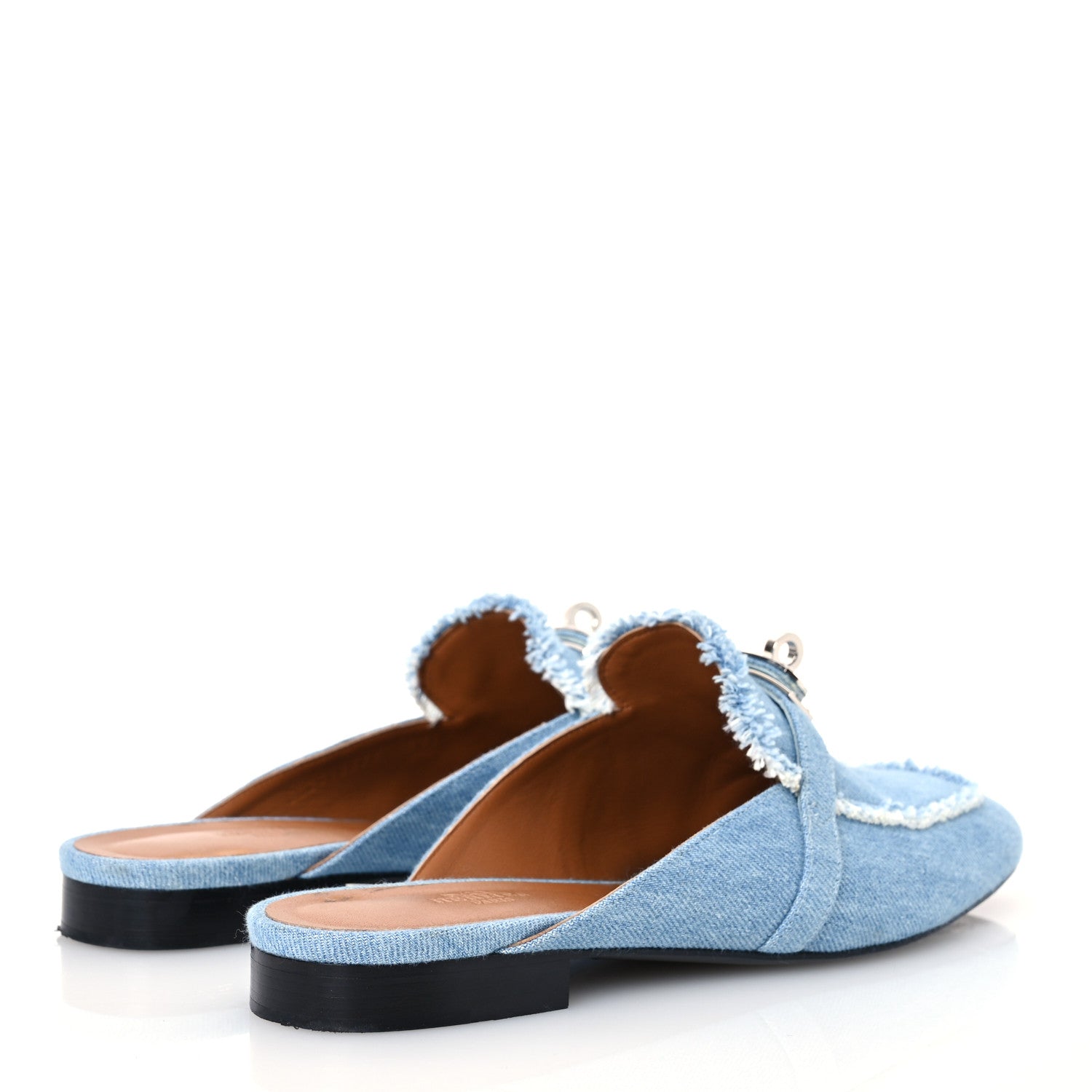 Hermes Denim Fringed Oz Mules 40 Bleu Clair 4 of 15