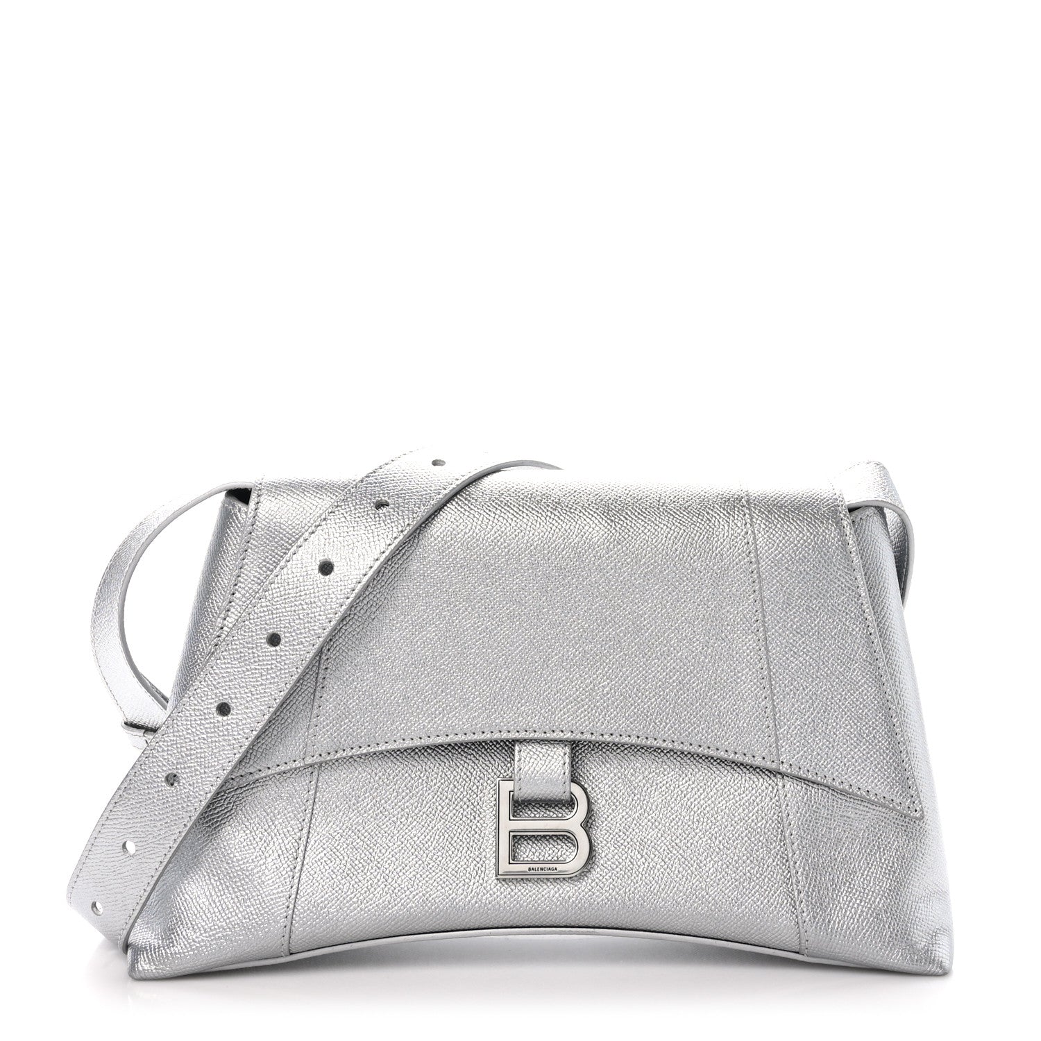 Balenciaga Metallic Soft Textured Calfskin Small Downtown Shoulder Bag Silver 1 of 10