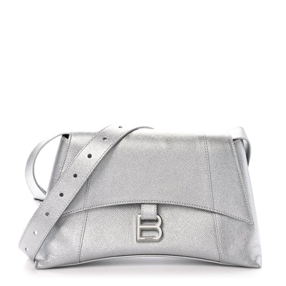 Balenciaga Metallic Soft Textured Calfskin Small Downtown Shoulder Bag Silver 1 of 10