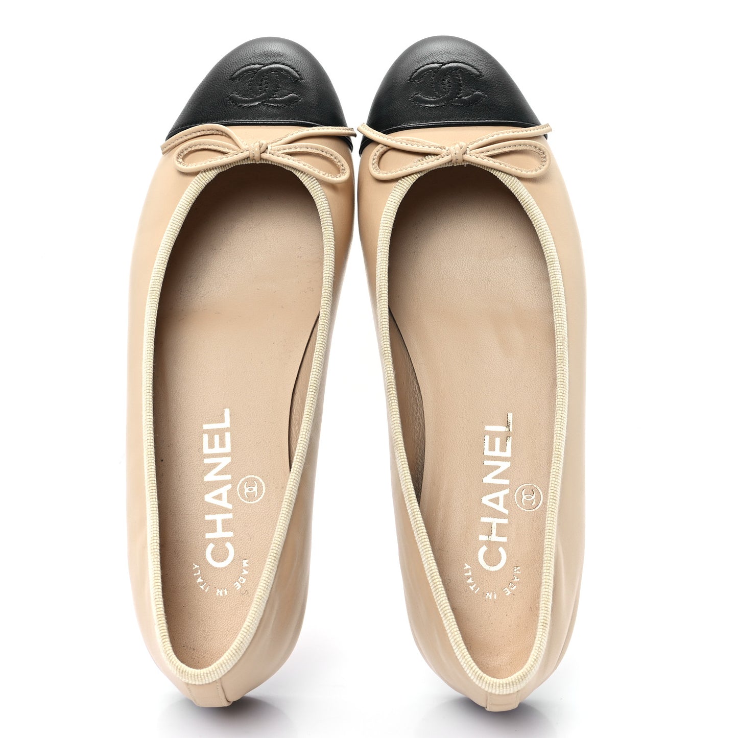 Lambskin Cap Toe CC Ballerina Flats 36.5 Beige Black