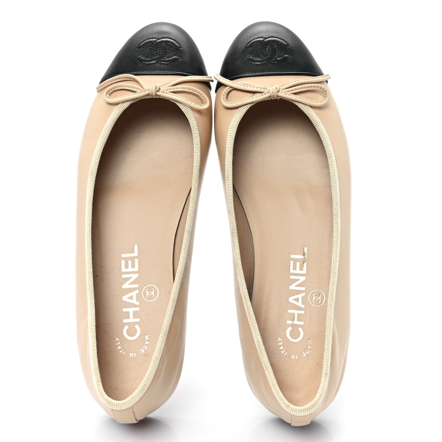 Chanel Lambskin Cap Toe CC Ballerina Flats 36.5 Beige Black 2 of 10