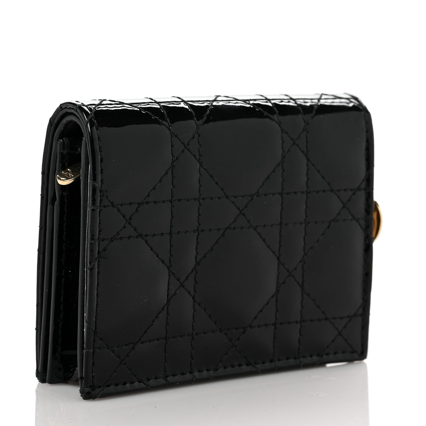 Patent Cannage Mini Lady Dior Wallet Black