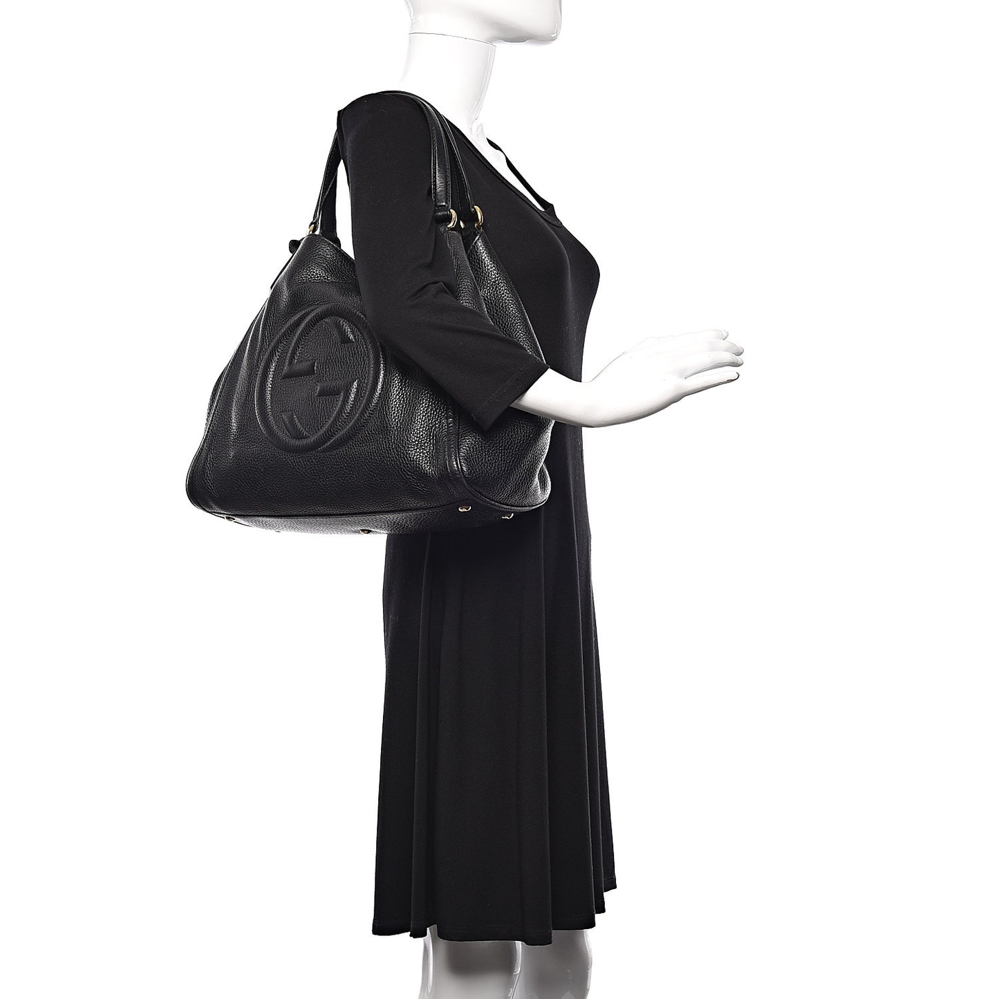 Pebbled Calfskin Medium Soho Shoulder Bag Black