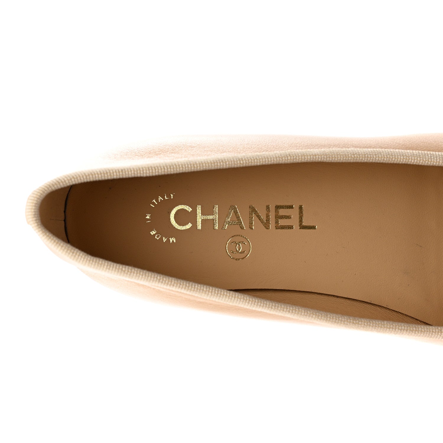 Chanel Lambskin Cap Toe CC Ballerina Flats 36.5 Beige Black 7 of 13