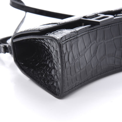Balenciaga Shiny Calfskin Monochrome Crocodile Embossed Hourglass Top Handle Bag XS Black 6 of 9