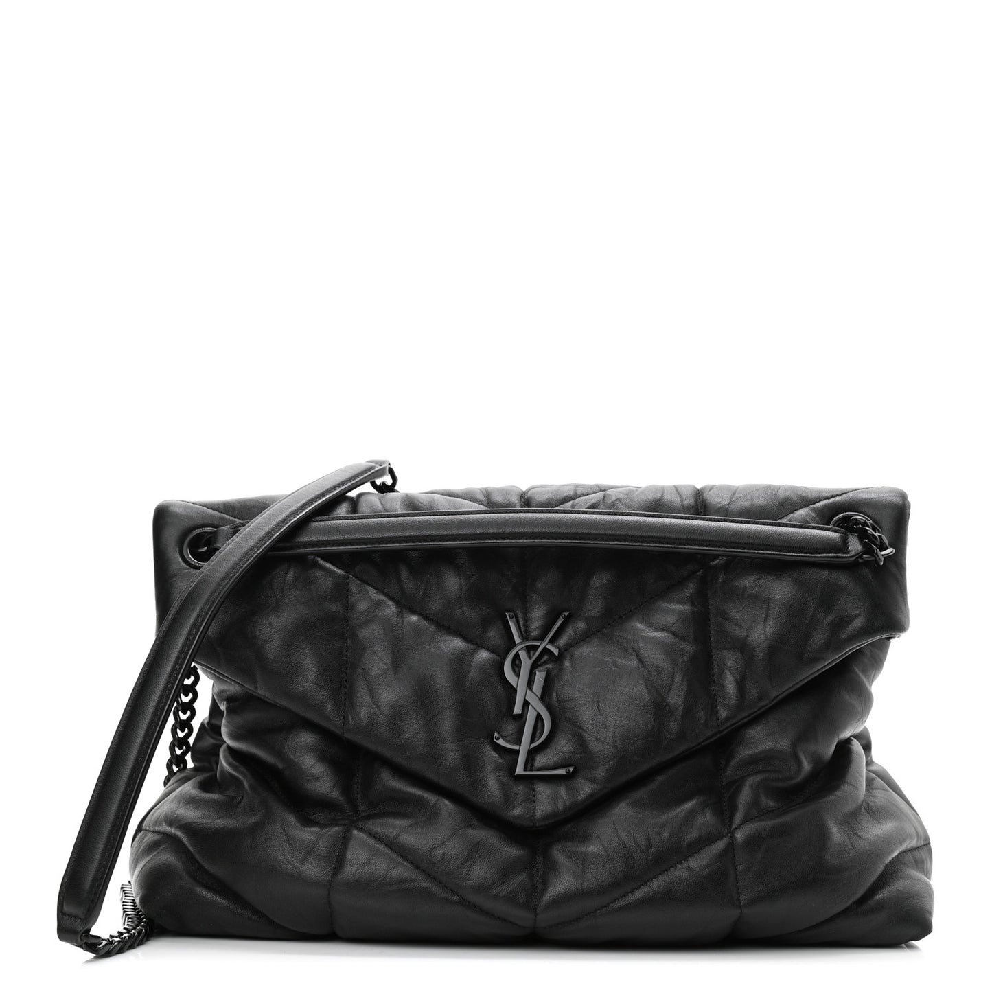 Lambskin Quilted Monogram Monochrome Medium Loulou Puffer Chain Satchel Black