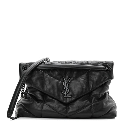Saint Laurent Lambskin Quilted Monogram Monochrome Medium Loulou Puffer Chain Satchel Black 1 of 11