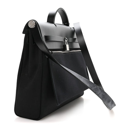Hermes Toile Vache Hunter Herbag Messenger 39 Black 3 of 10