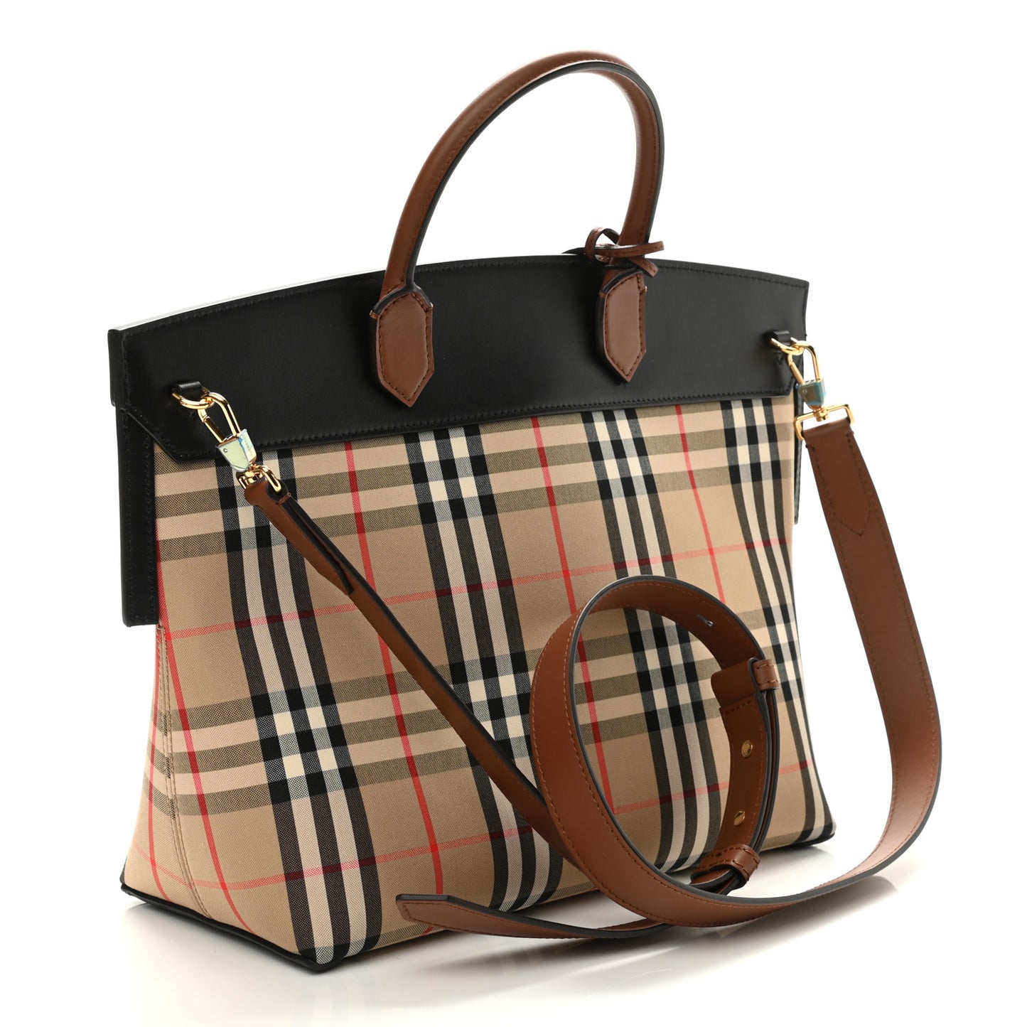 Calfskin Vintage Check Small Society Top Handle Bag Archive Beige Black