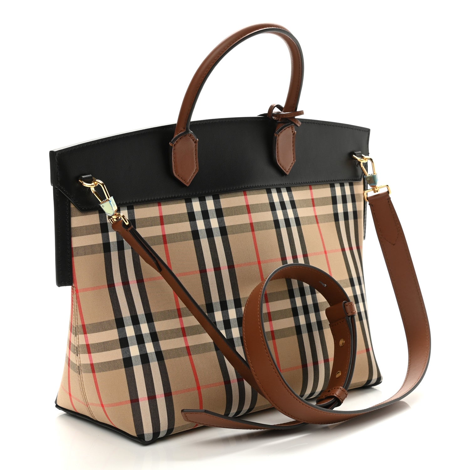 Burberry Calfskin Vintage Check Small Society Top Handle Bag Archive Beige Black 3 of 11