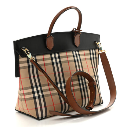 Burberry Calfskin Vintage Check Small Society Top Handle Bag Archive Beige Black 3 of 11
