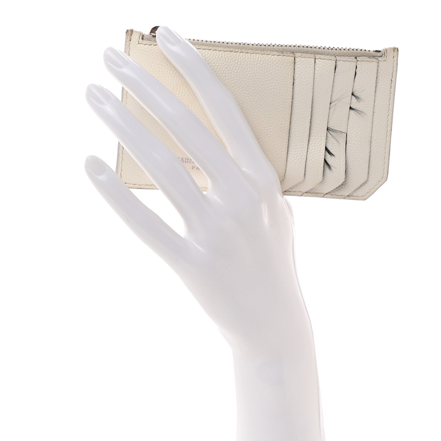 Saint Laurent Grained Calfskin 5 Fragments Zip Pouch Card Holder White 2 of 16