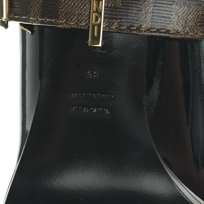 Fendi Glossy Neoprene Glazed Fabric FF FFrame Court Mary Jane Slingback Pumps 38 Black Tobacco Moro 6 of 7