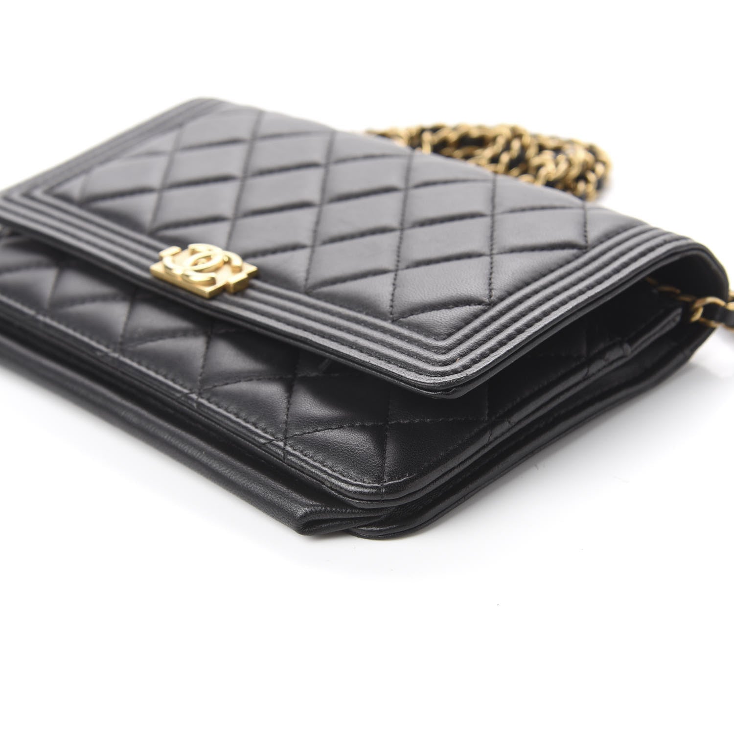 Chanel Calfskin Quilted Boy Wallet On Chain WOC Black 9 of 10