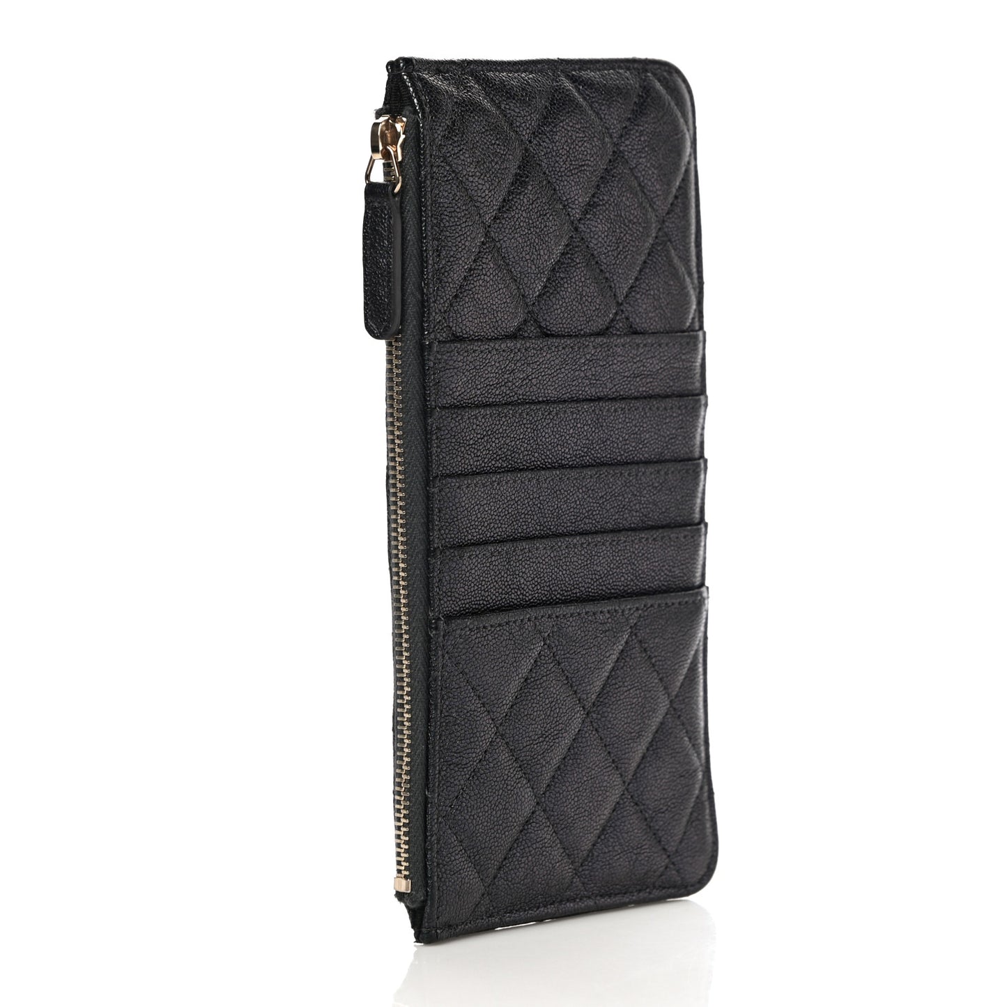 Iridescent Caviar Quilted Classic Flat Wallet Pouch Black