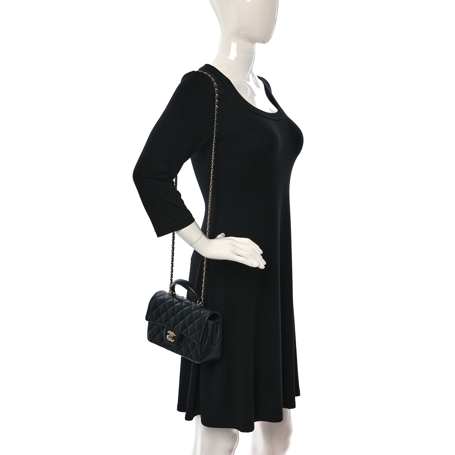 Lambskin Quilted Mini Top Handle Rectangular Flap Black