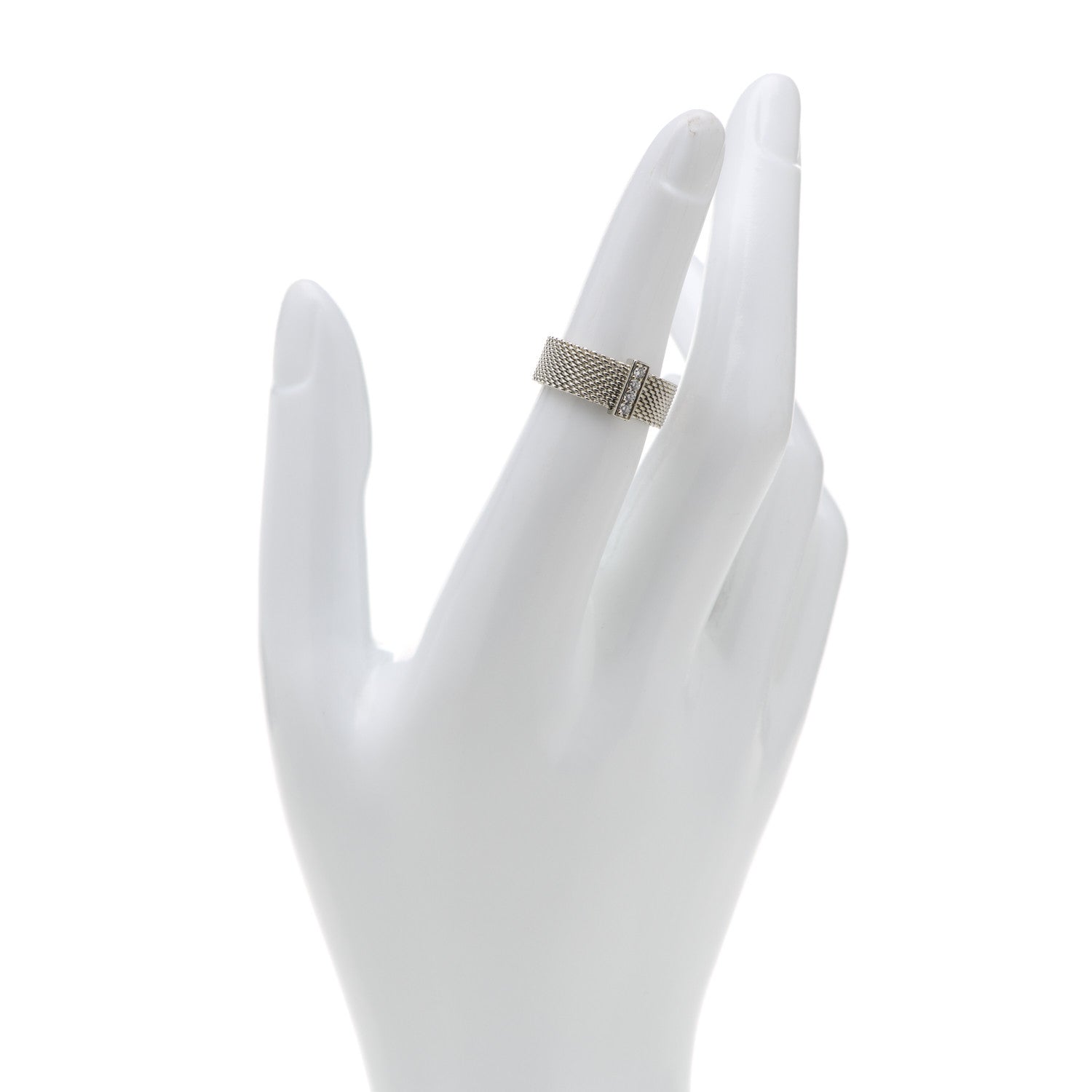 Tiffany Sterling Silver Diamond Somerset Mesh Ring 52 6 2 of 4