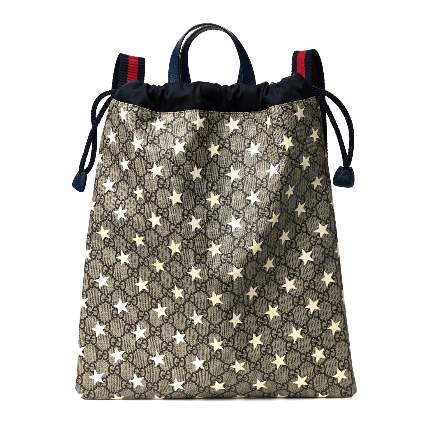 Soft GG Supreme Monogram Stars Childrens Drawstring Backpack Beige Ebony Yellow Royal