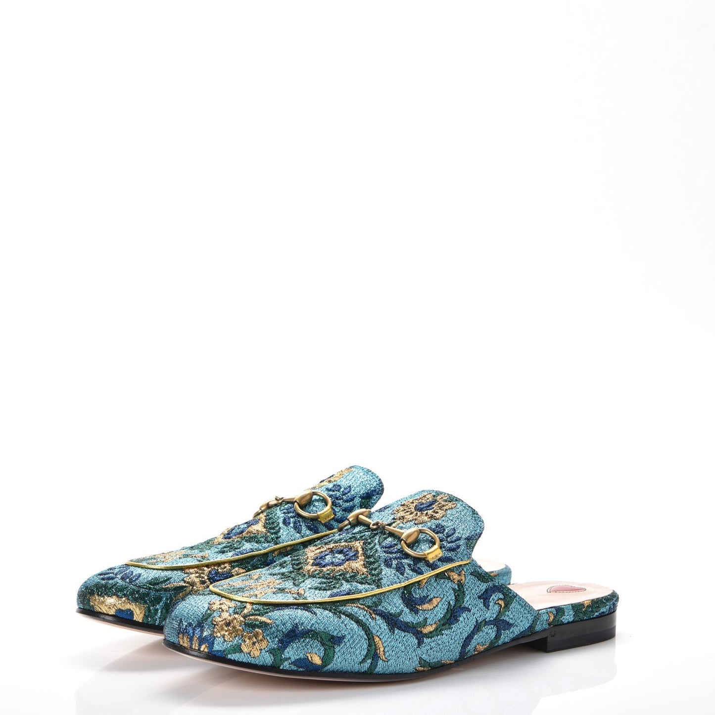 Iridescent Brocade Womens Princetown Slippers 39 Azure Multicolor Oro