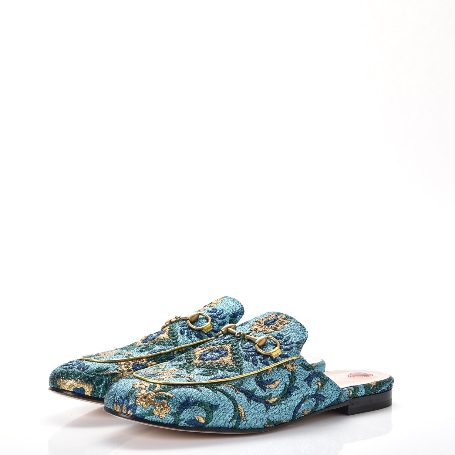 Gucci Iridescent Brocade Womens Princetown Slippers 39 Azure Multicolor Oro 3 of 8
