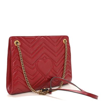 Gucci Azalea Calfskin Matelasse Heart Medium GG Marmont Slim Shoulder Bag Romantic Cerise 1 of 12