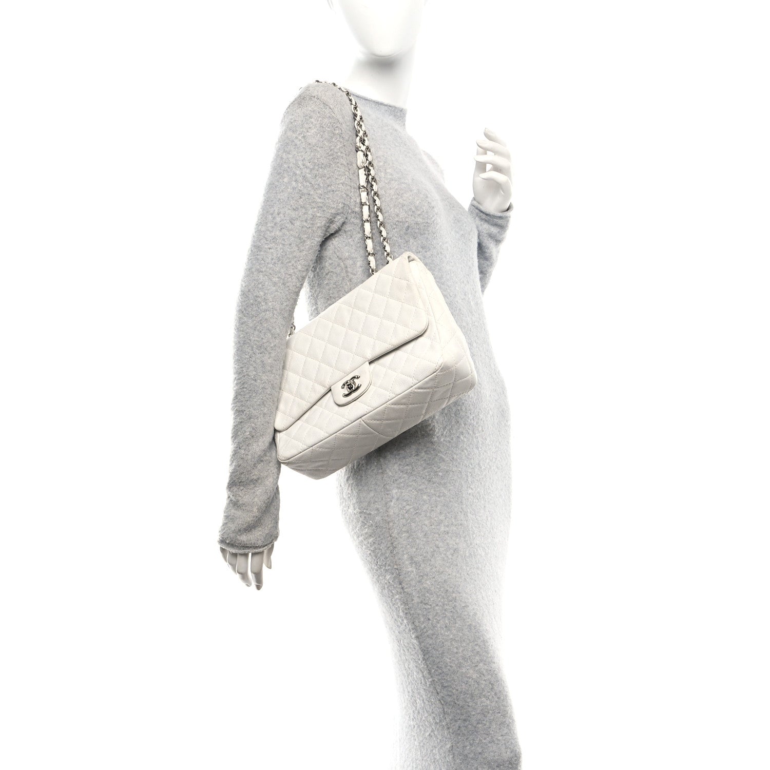 Chanel Caviar Quilted Jumbo Single Flap White 2 of 10