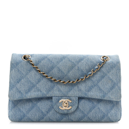 Chanel Printed Denim Quilted Medium Double Flap Light Blue 1 of 10