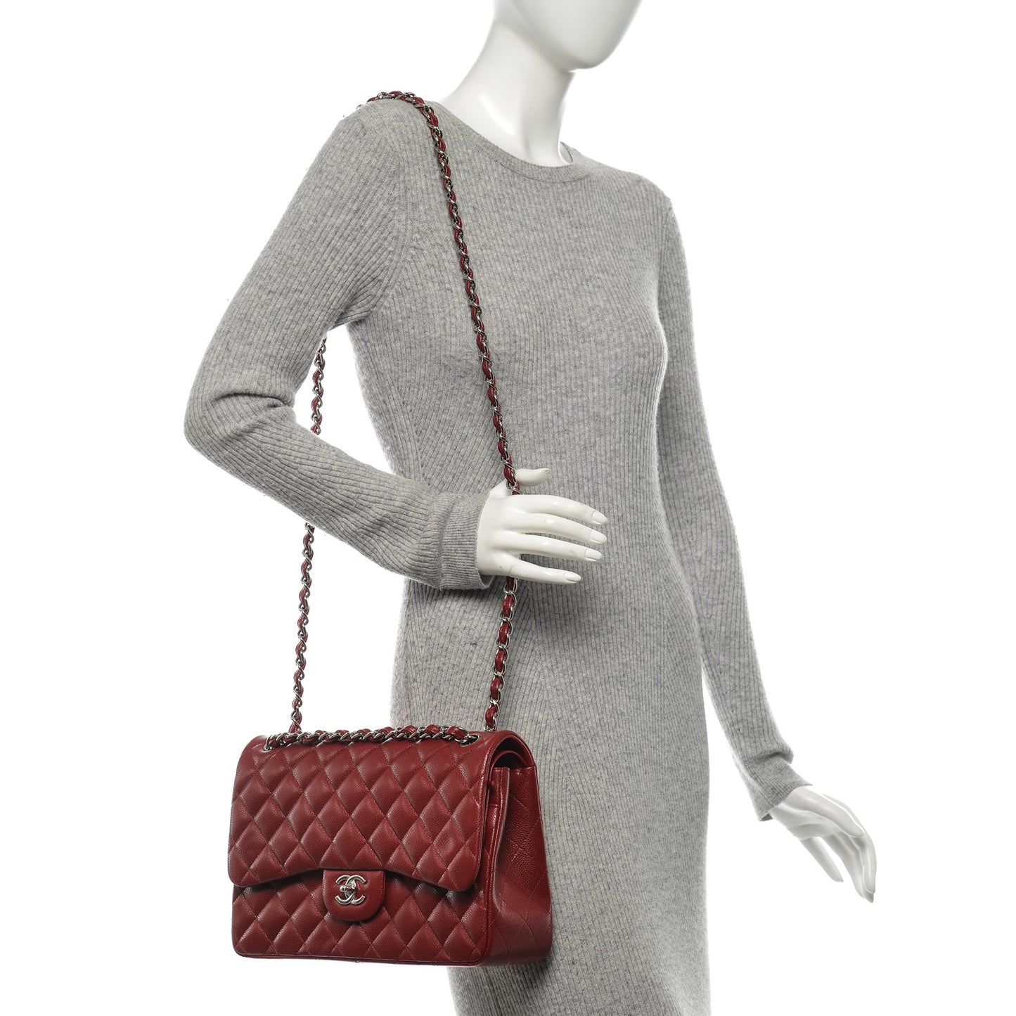Caviar Quilted Jumbo Double Flap Red