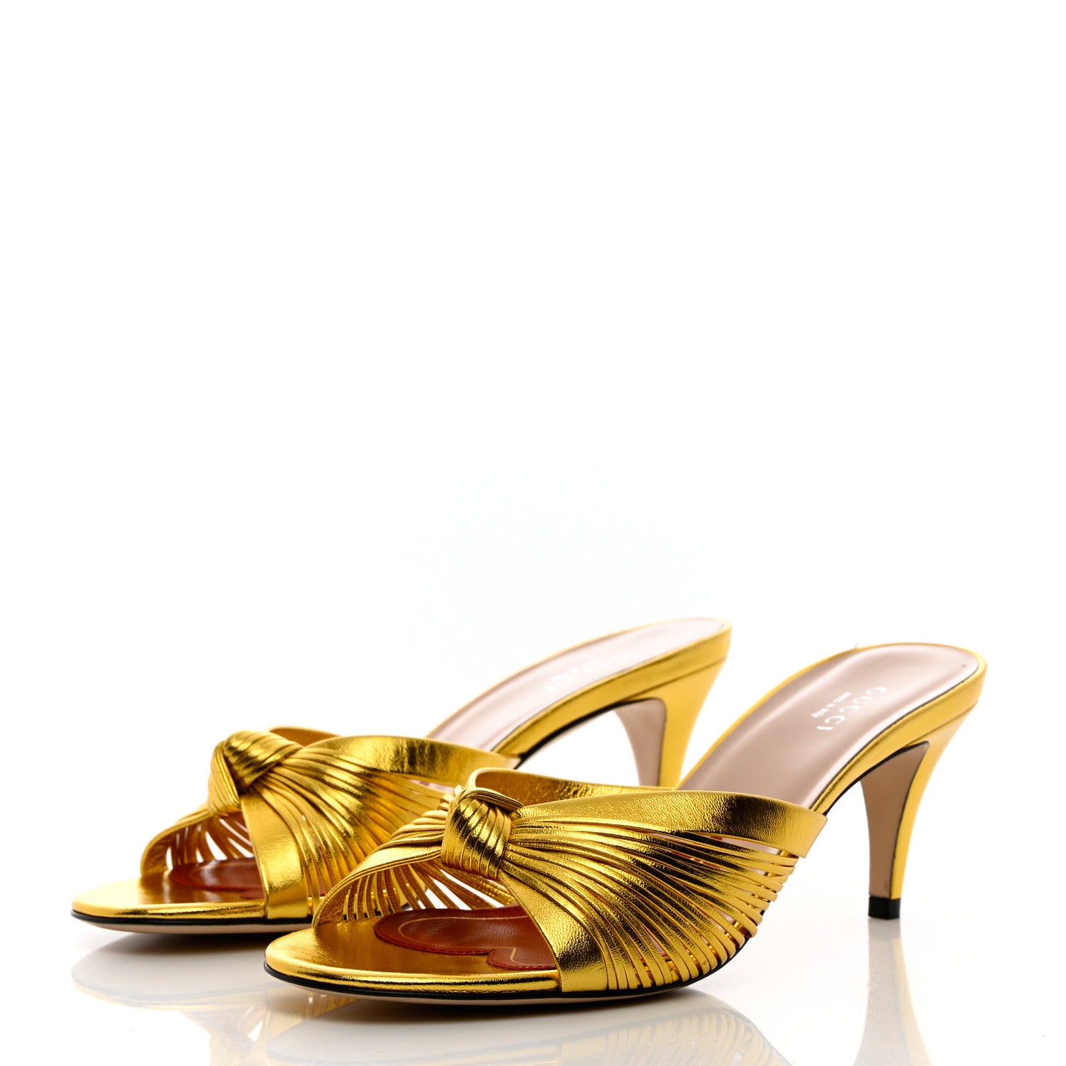 Gucci Metallic Nappa Crawford Knotted Mid Heel Slides 38 Gold 3 of 8