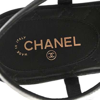 Chanel Lambskin Grosgrain Bow CC Chain Thong Sandals 36 Black Gold 7 of 8