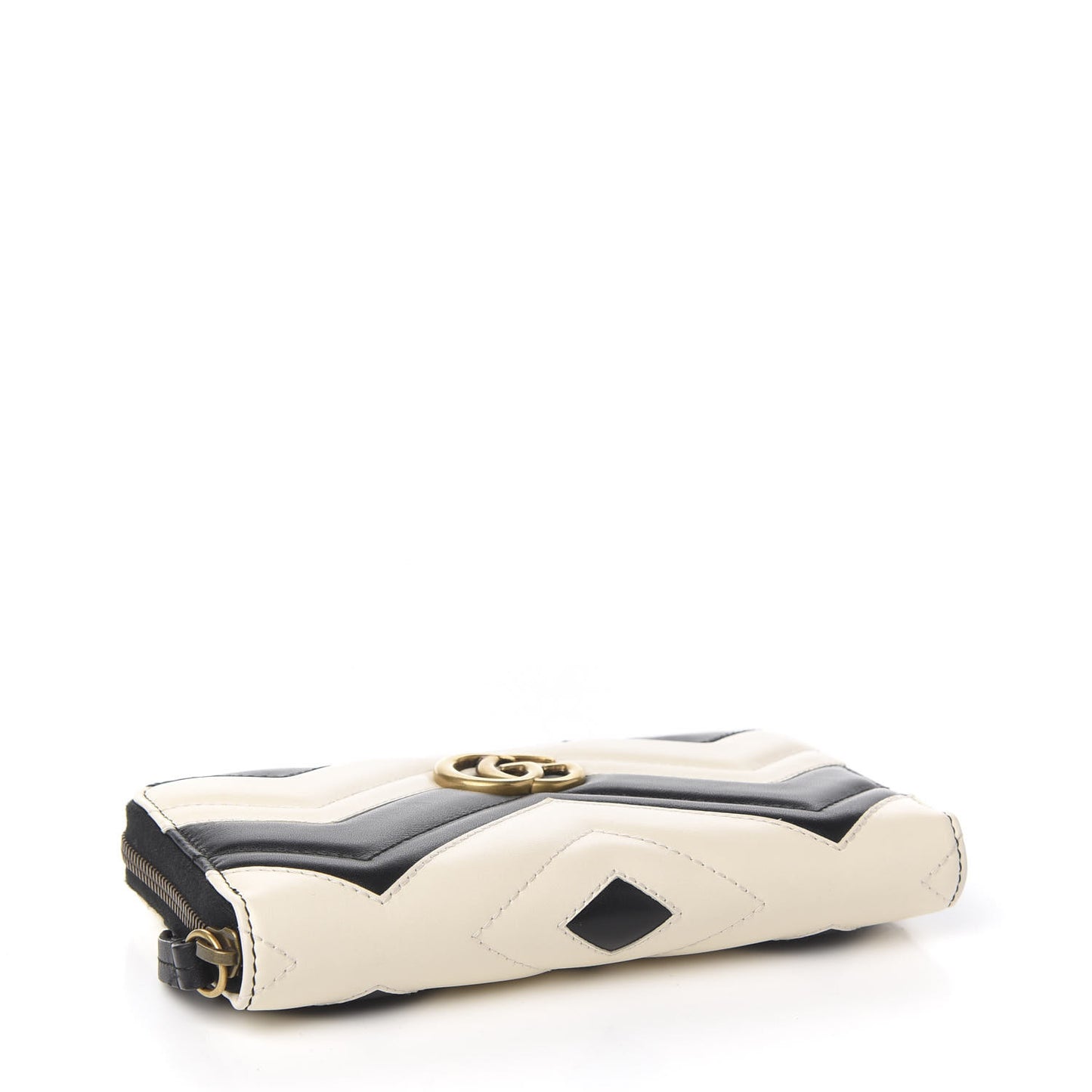 Calfskin Matelasse GG Marmont Zip Around Wallet Black White