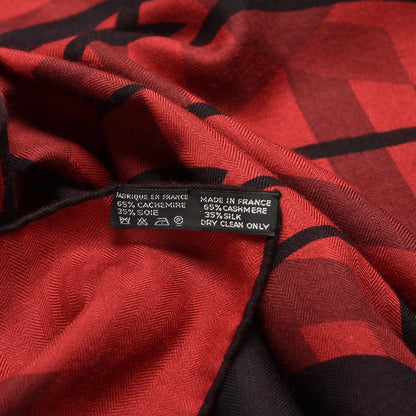 Hermes Cashmere Silk Imprimeur Fou Quadricube Shawl 140 Rouge Bordeaux Rouge Fonce 4 of 4