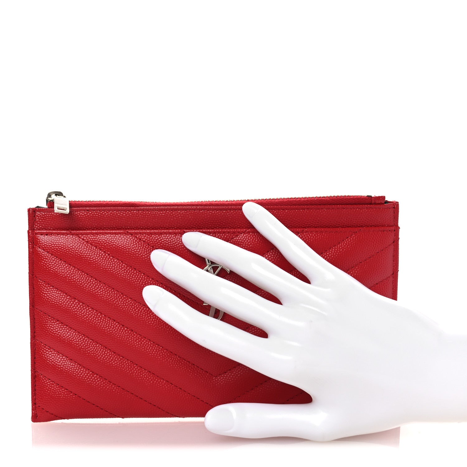 Saint Laurent Grain De Poudre Chevron Monogram Bill Pouch Rouge Eros 2 of 8