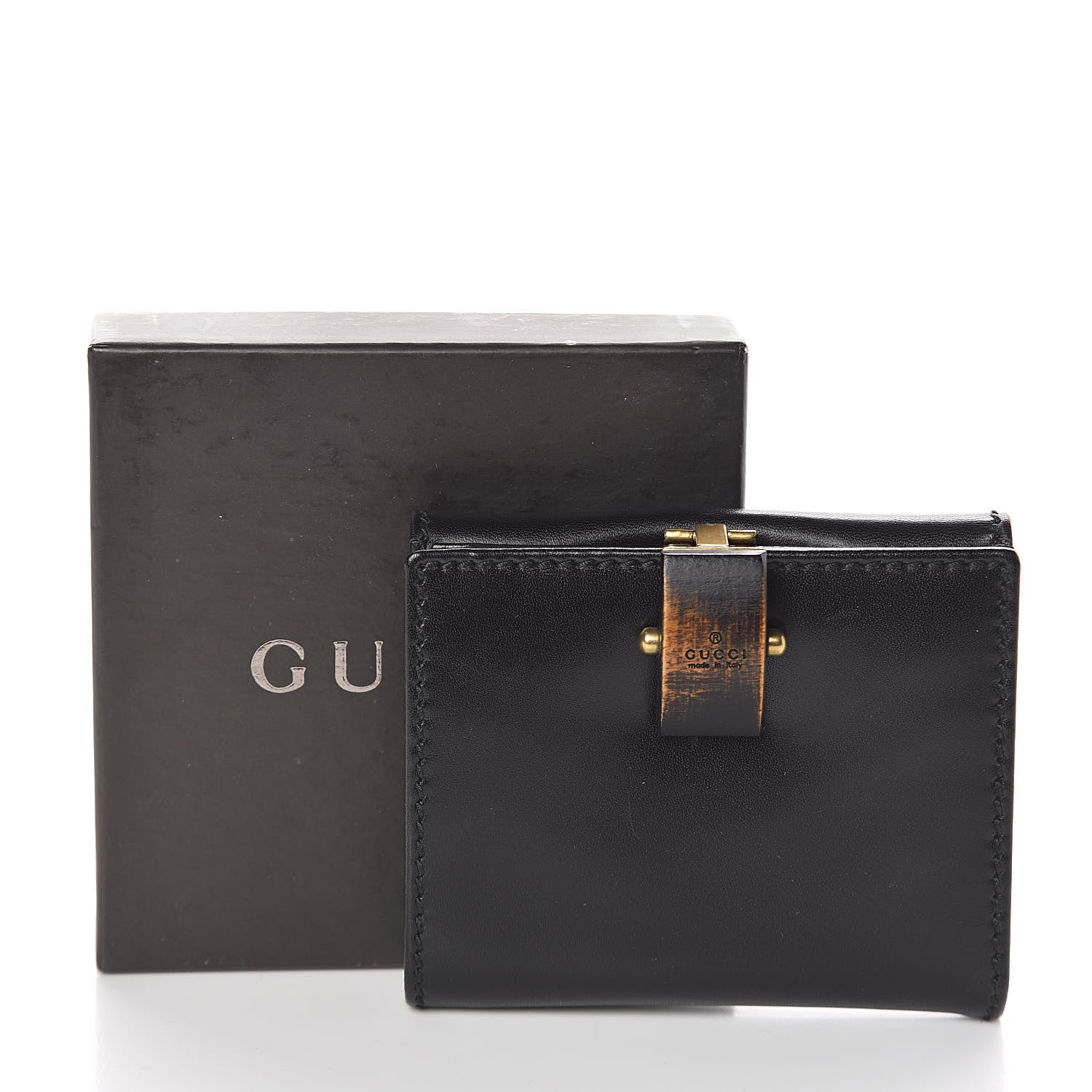 Gucci Calfskin Wood French Flap Wallet Black 7 of 7