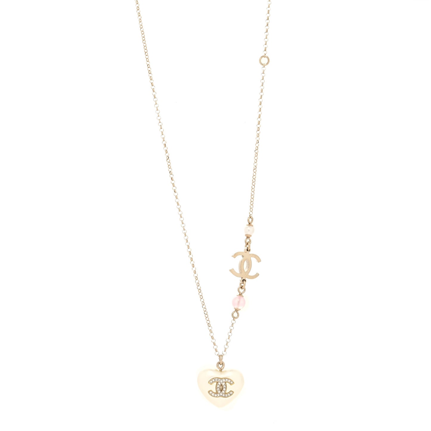 Resin Crystal CC Heart Necklace Pearly White Gold